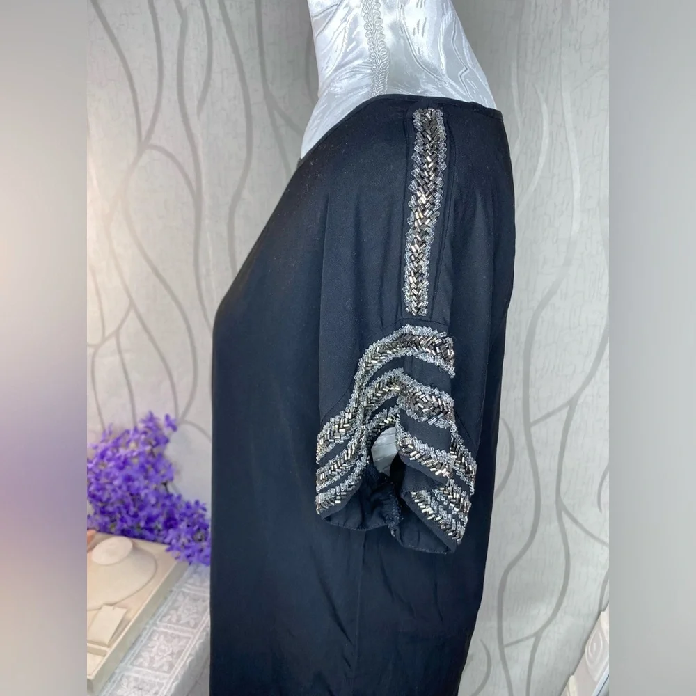 𝅺🌷 Vero Moda 🌷 Black Sheer Sparkly Jewelled Shoulder & Sleeve Detail Tunic Dress - Picture 3 of 11